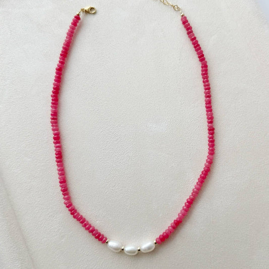 Sunset Pink Pearl Beaded Necklace • Gold Filled