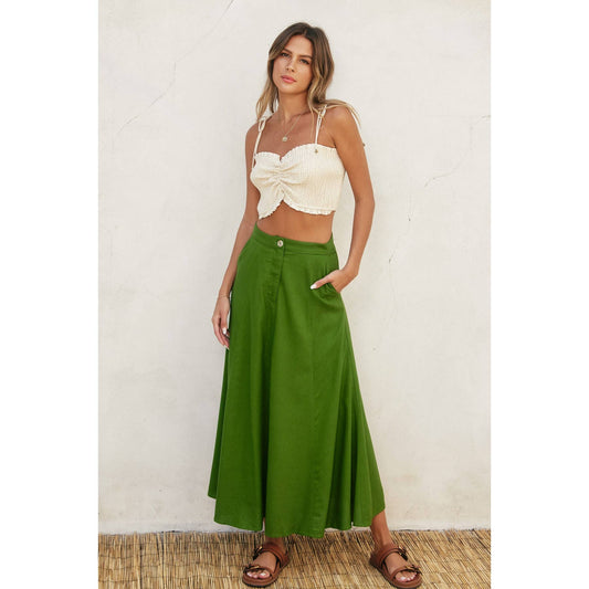 Linen Blend Midi Skirt Ibiza Green