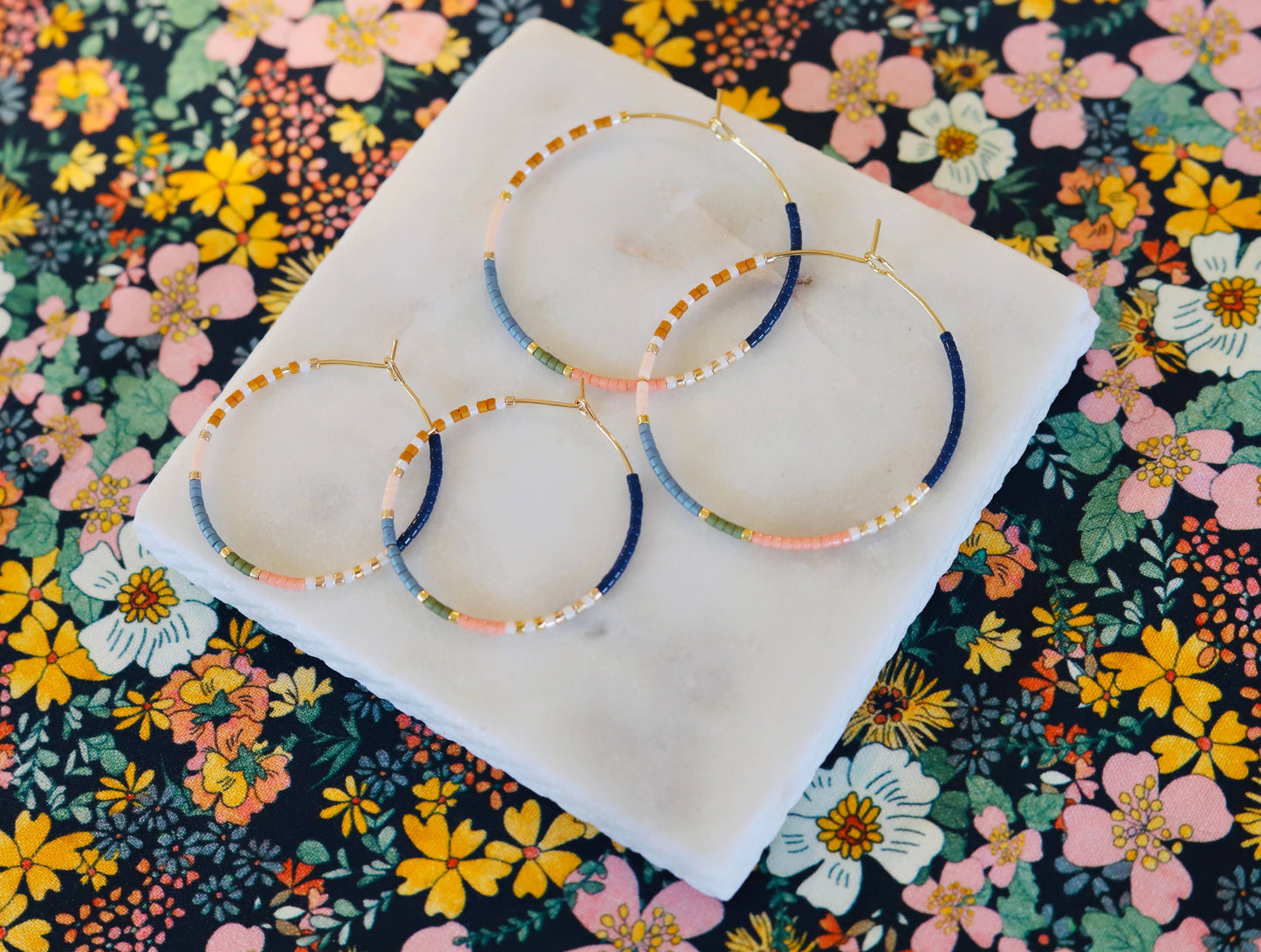 Beaded Hoop Earrings • Pocket Full of Posies • Large