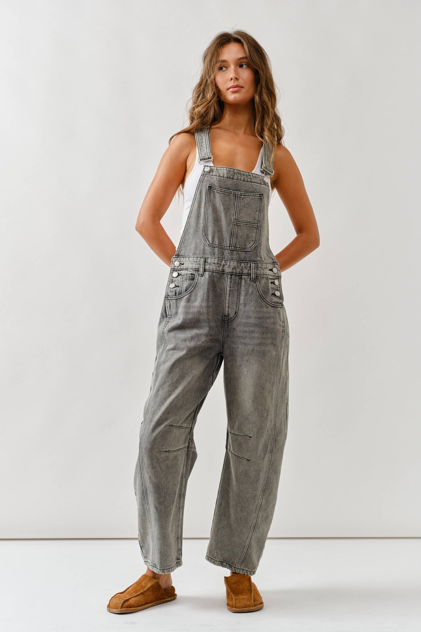 Relaxed Barrel Denim Overall • Grey Wash