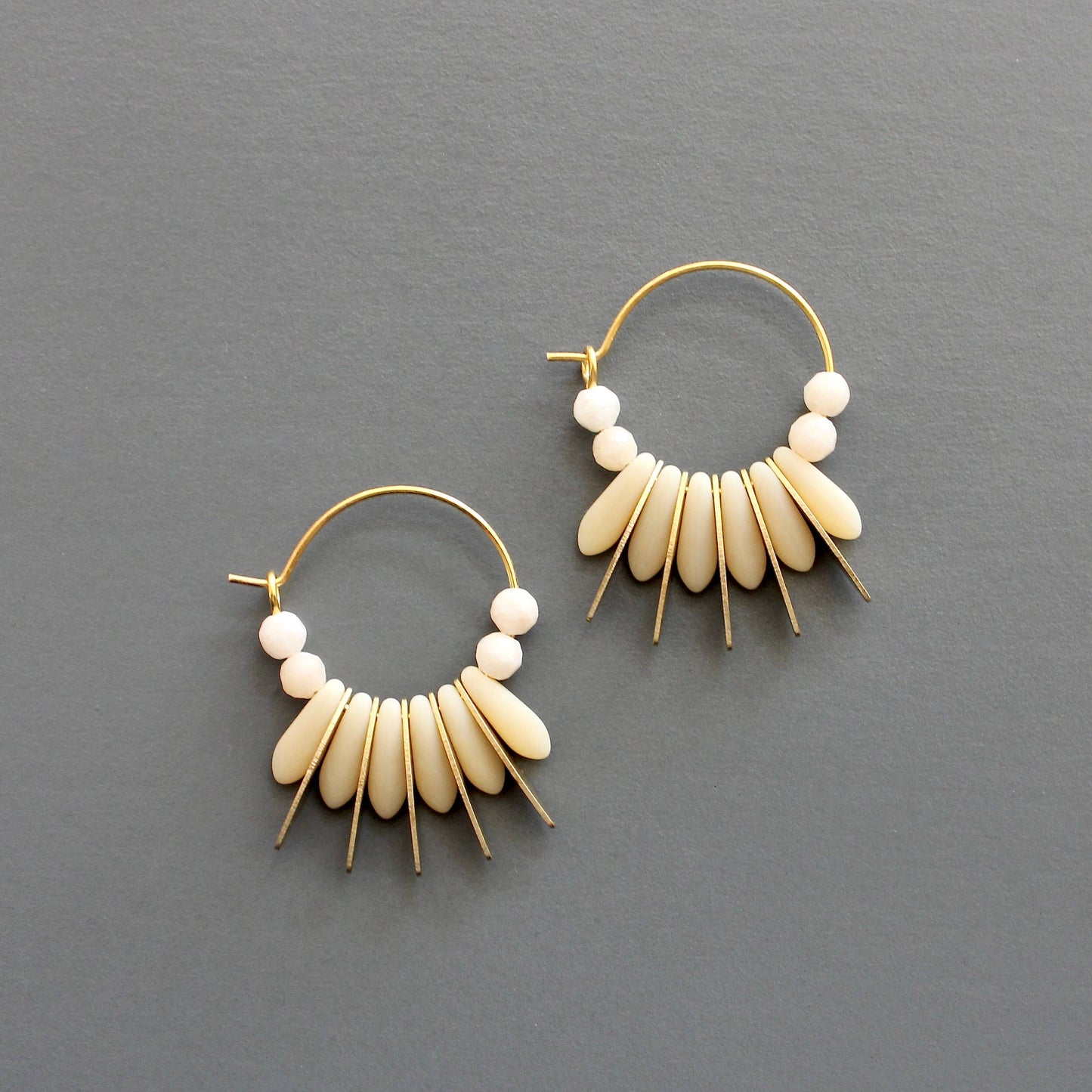 David Aubrey • Small Beaded Hoop Earrings • Matte Cream
