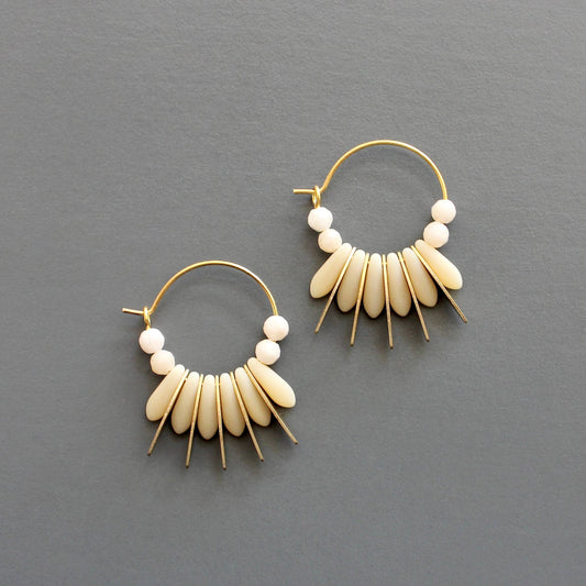 David Aubrey • Small Beaded Hoop Earrings • Matte Cream