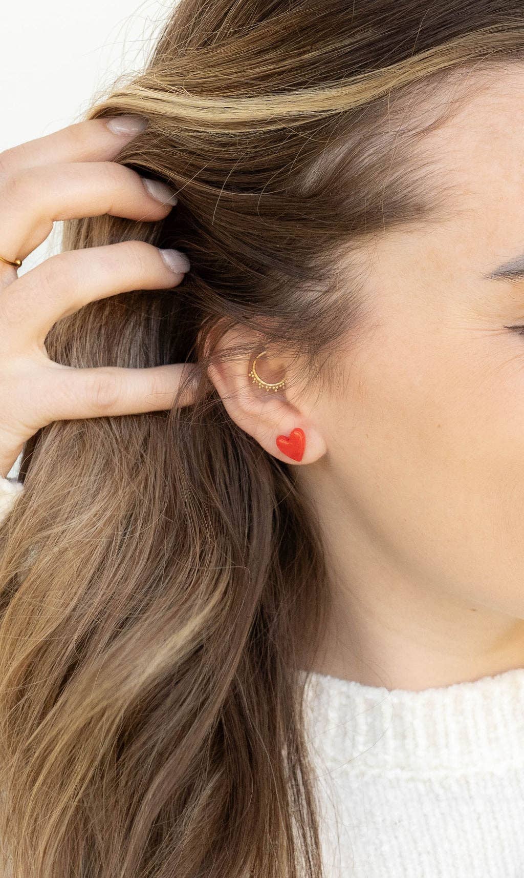 Hand Drawn Heart Stud Earrings • Red