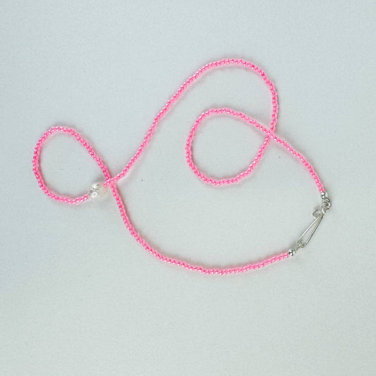 The Khadi Seed Bead Pearl Necklace • Bright Pink Trance