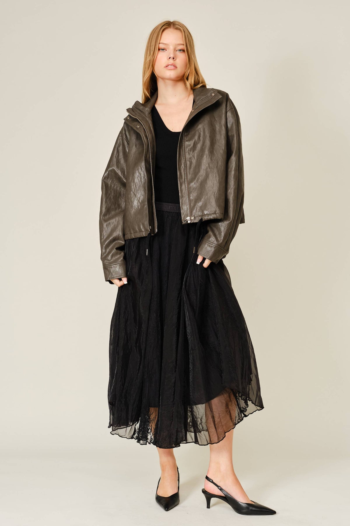 Lace Satin Skirt • Black