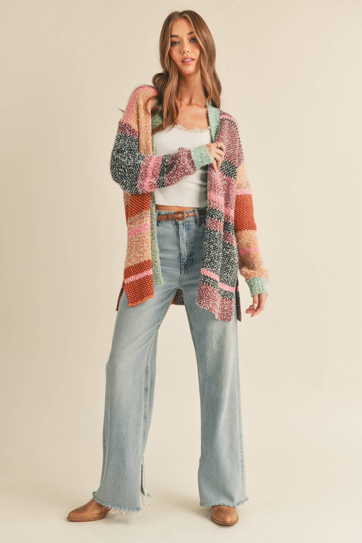 Oversized Color Block Cardigan • Burgundy Orange