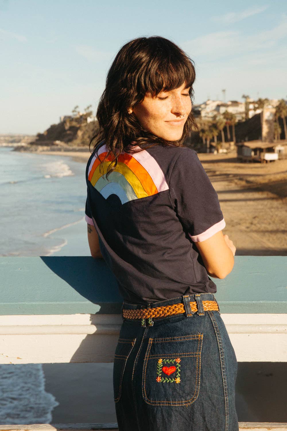 The Bee & The Fox • Rainbow Ringer Tee • Navy