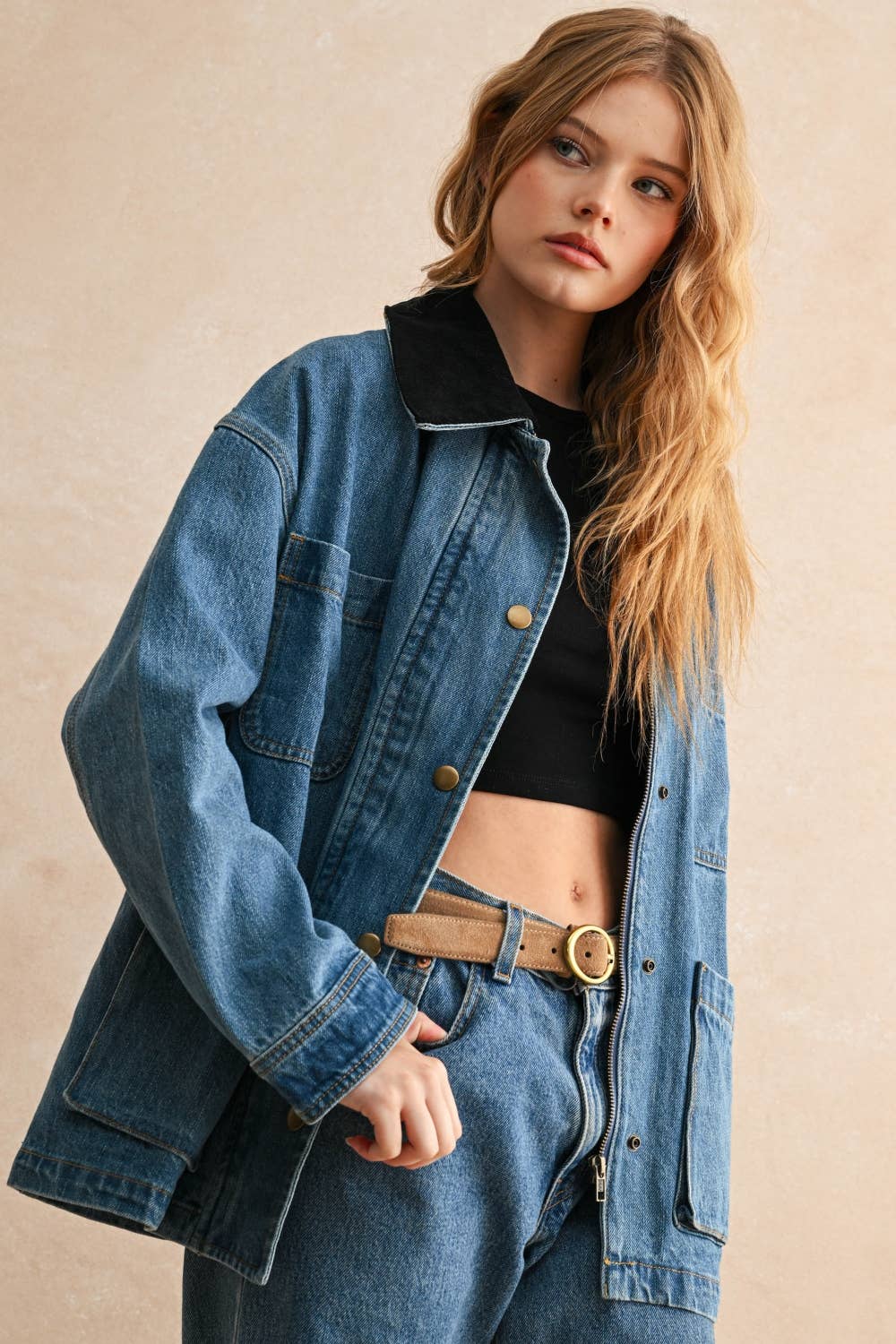 Contrast Collar Utility Jacket • Denim