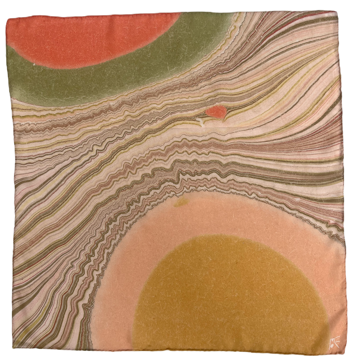 Hand Marbled Silk Bandana • Golden Hour