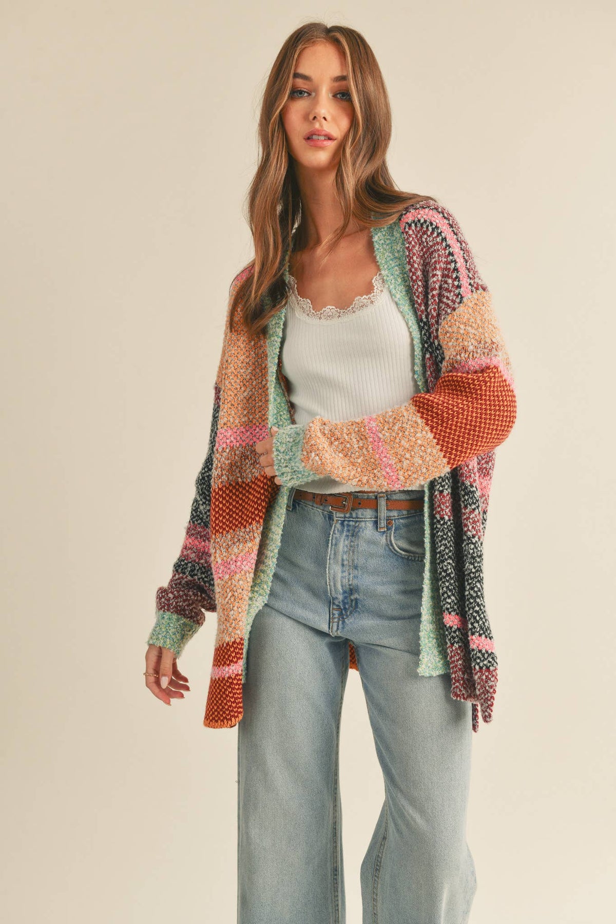 Oversized Color Block Cardigan • Burgundy Orange