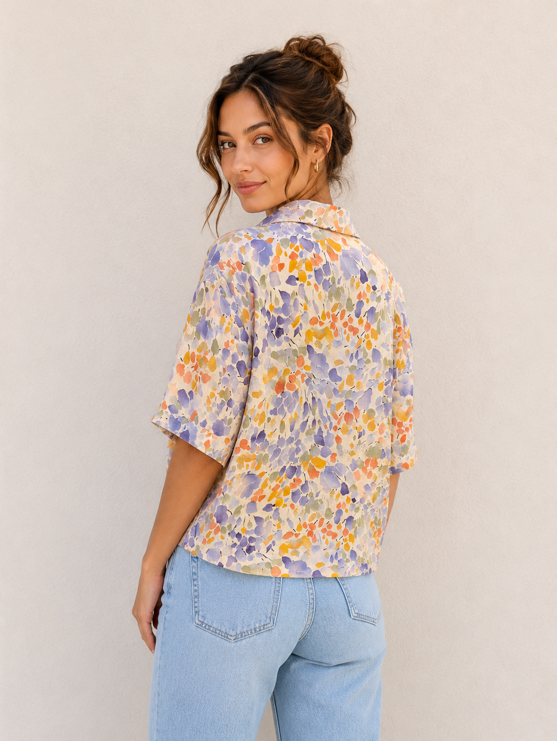Watercolor Floral Button Blouse • Off-White • Size Medium/Large