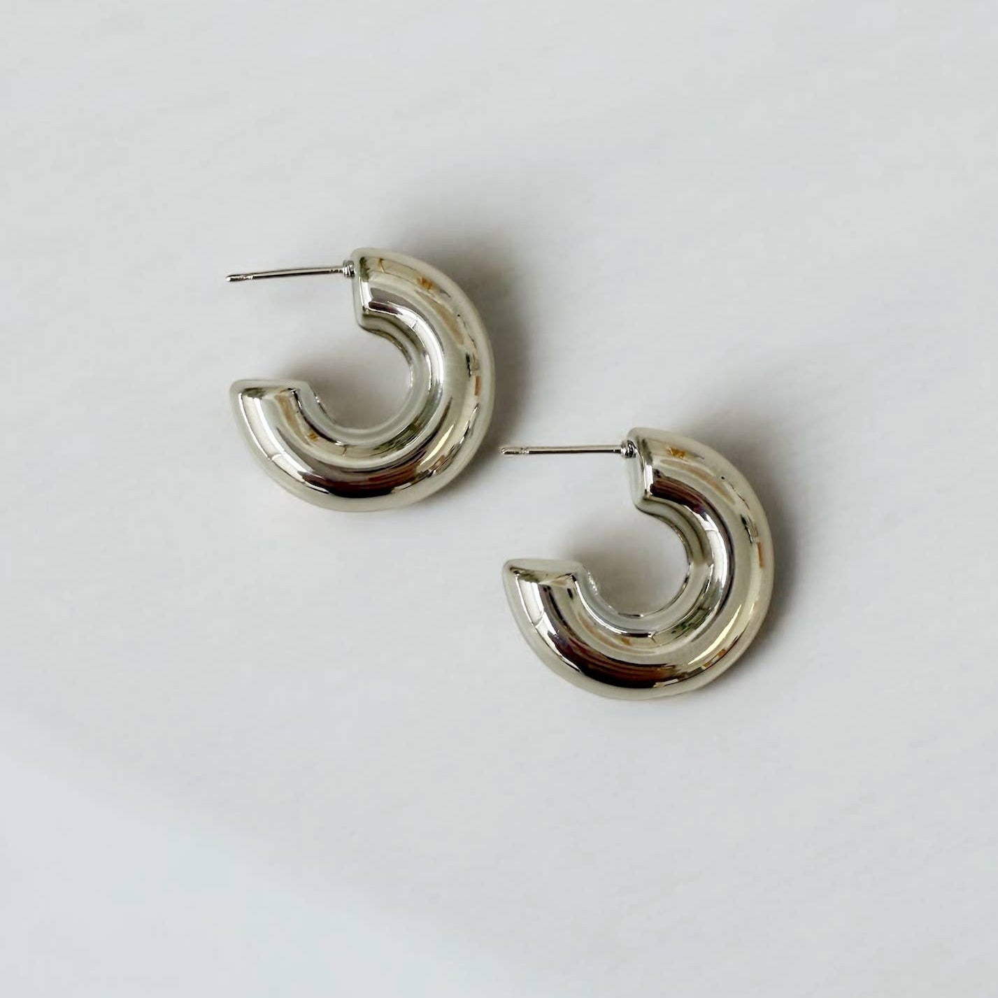 Ellie Chunky Tube Hoops Earrings • White Gold Filled