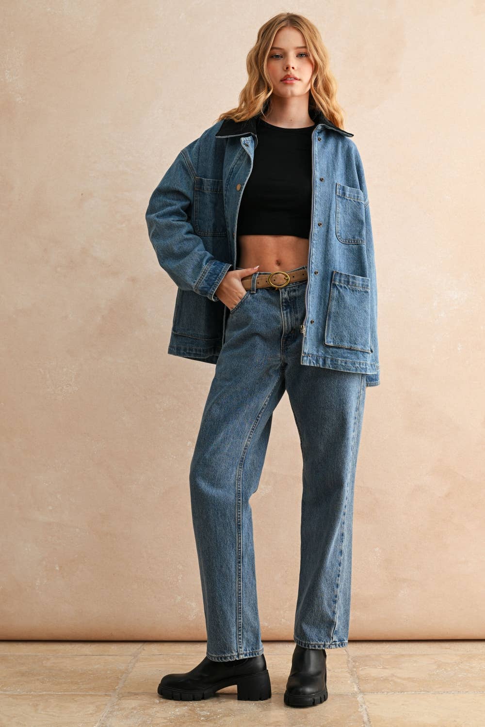 Contrast Collar Utility Jacket • Denim