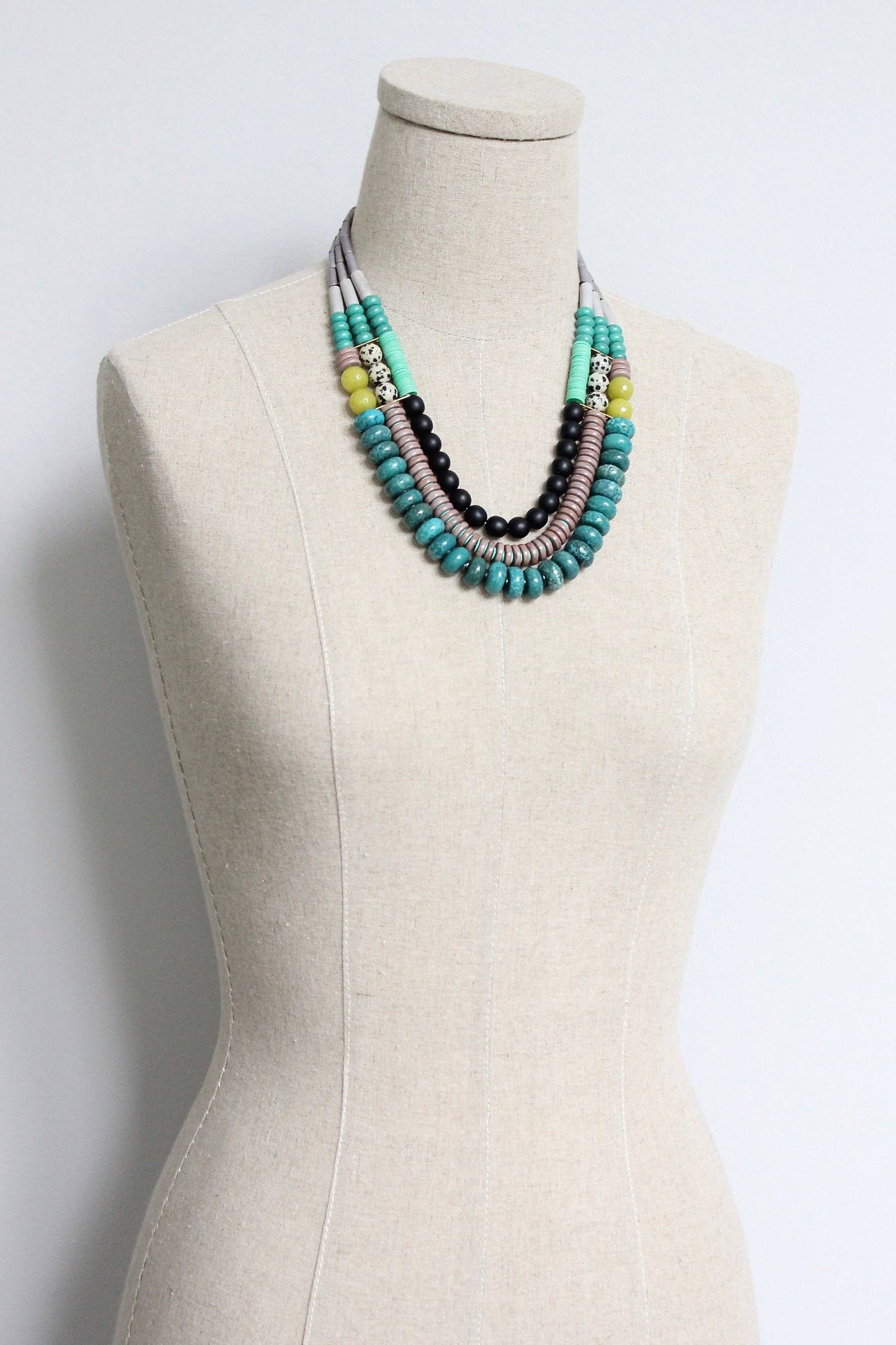 Triple Strand Beaded Statement Necklace Neptune