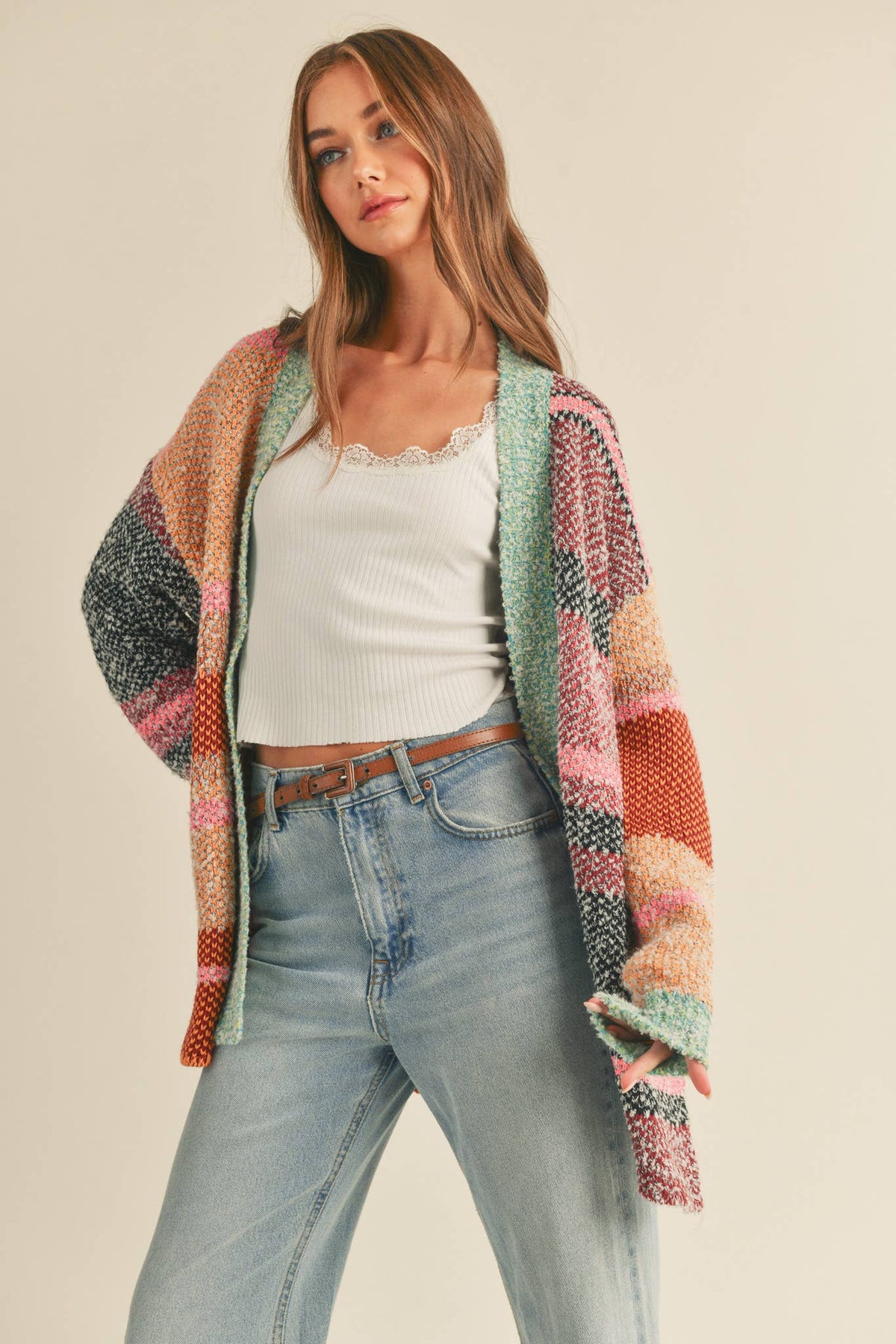 Oversized Color Block Cardigan • Burgundy Orange