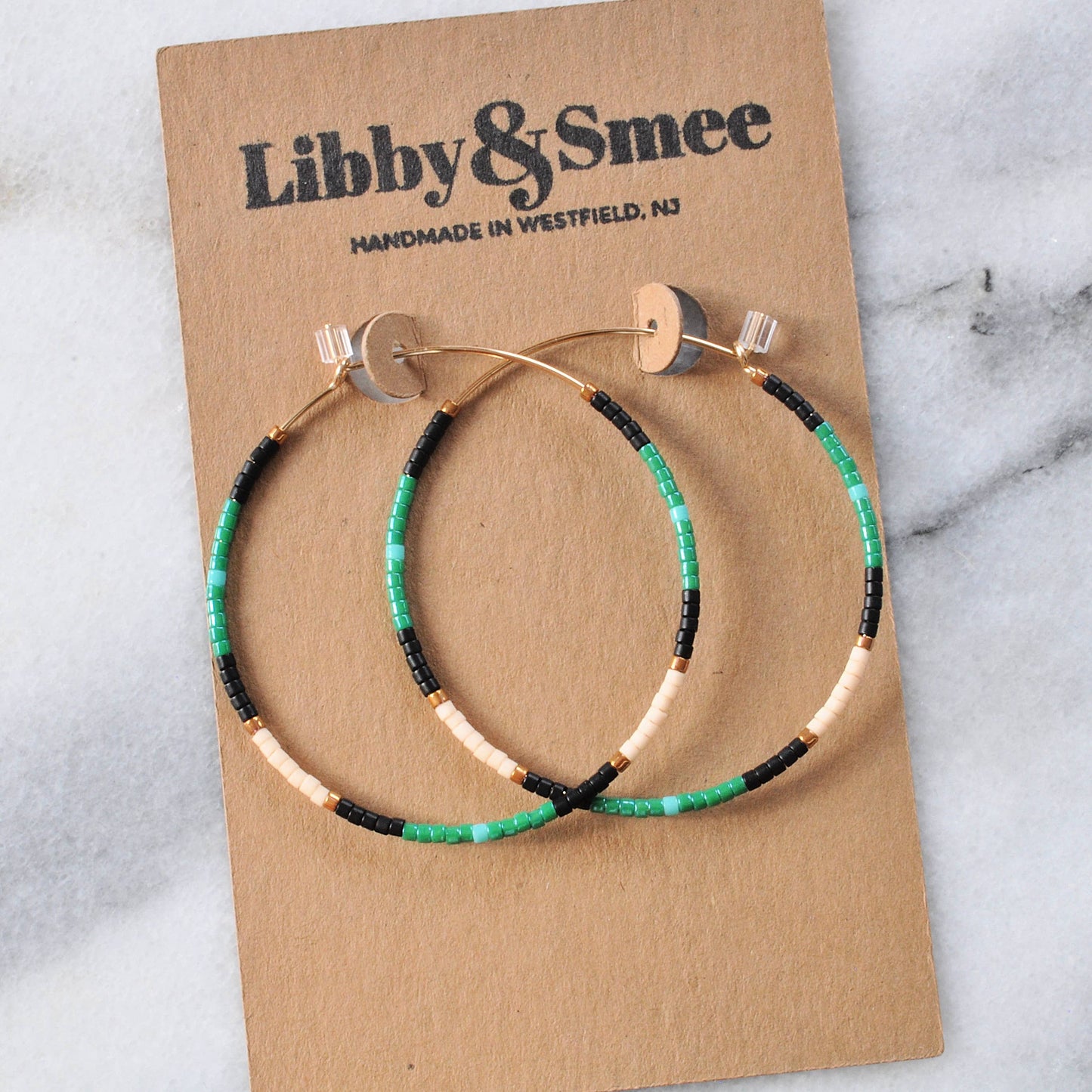 Gold Filled Hoops with Tiny Glass Seed Beads: Noir