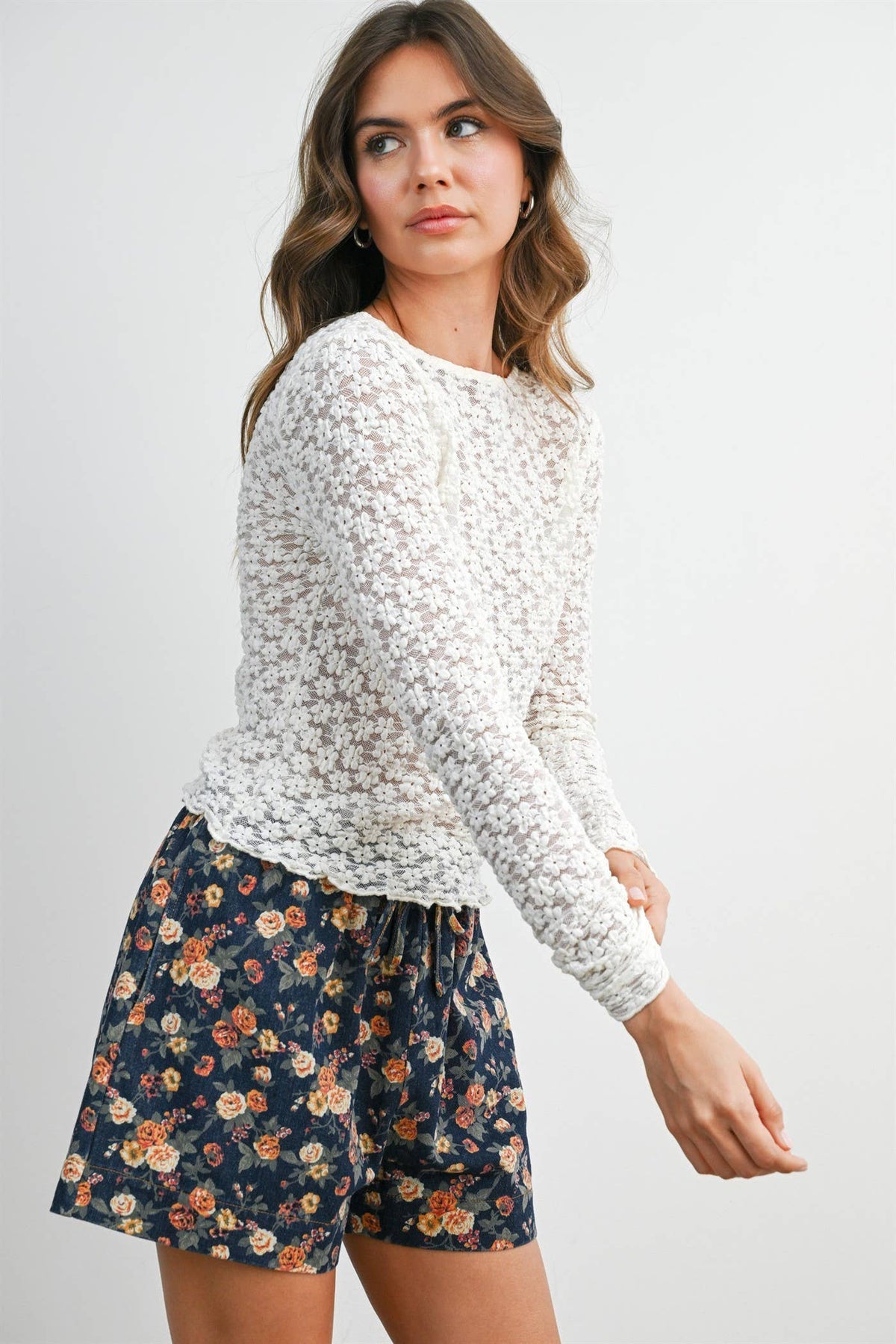 Ivory Textured Long Sleeve Top • Ivory