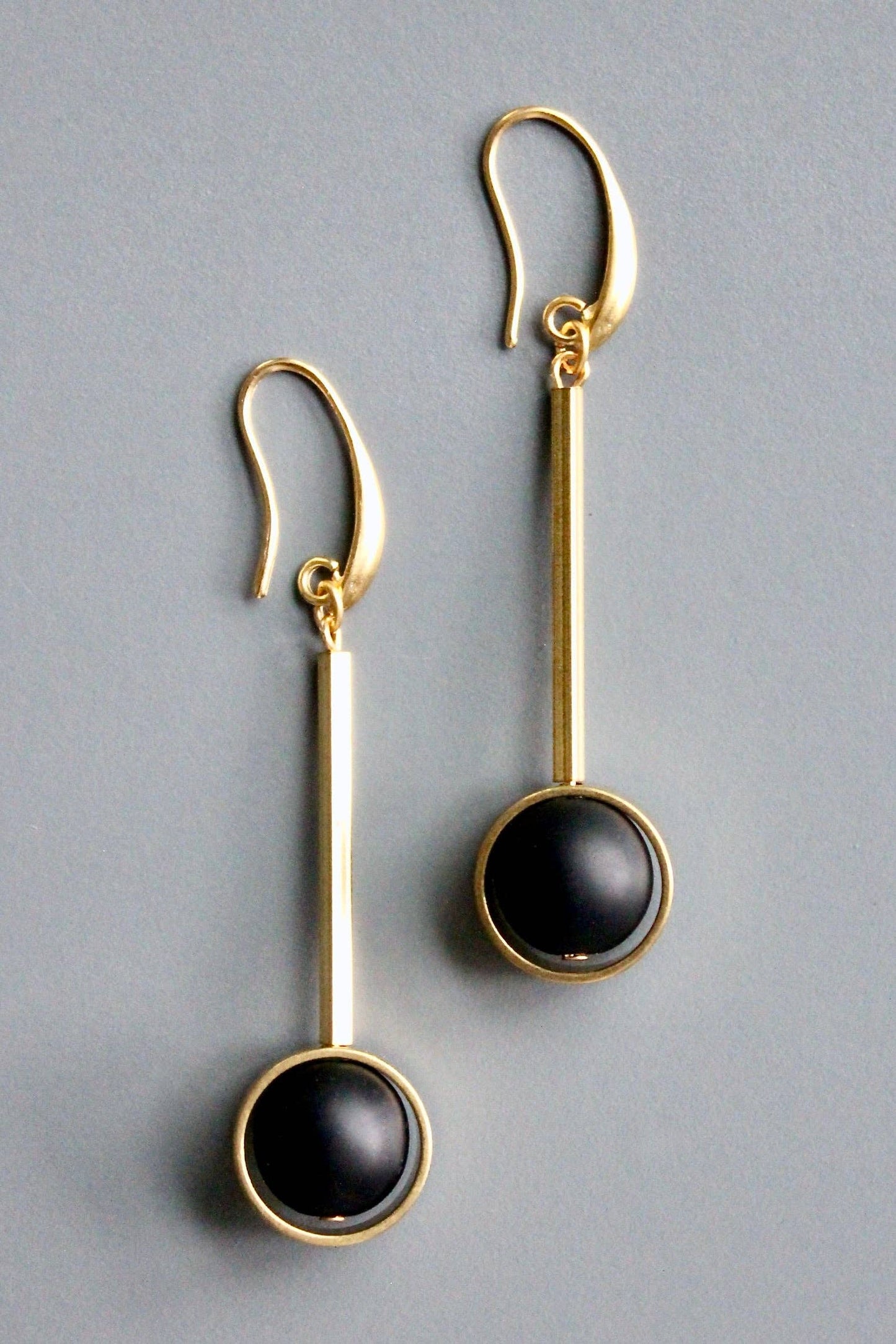 David Aubrey • Glass Bead Earrings • Brass • Jet Black