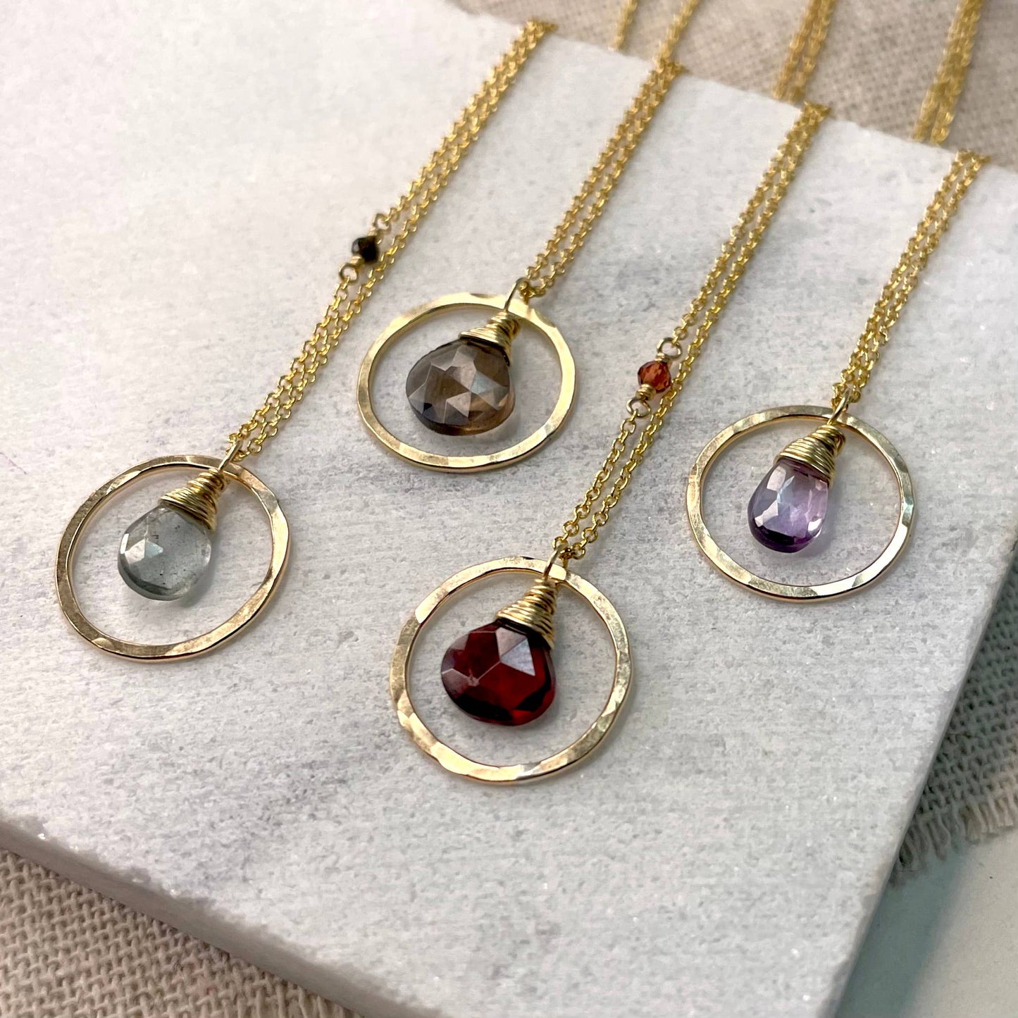 Single Circle and Stone Necklace: Gold Filled / Moss Aquamarine