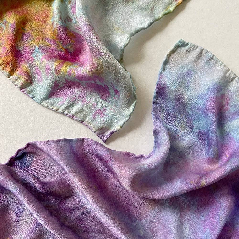 Hand Dyed Silk Scarf Bandana • Amethyst Tye Dye