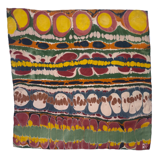 Hand Marbled Silk Bandana • Ruby Stripe