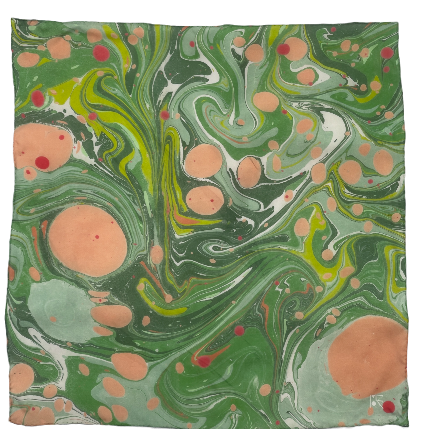 Hand Marbled Silk Bandana • Garden Party Green