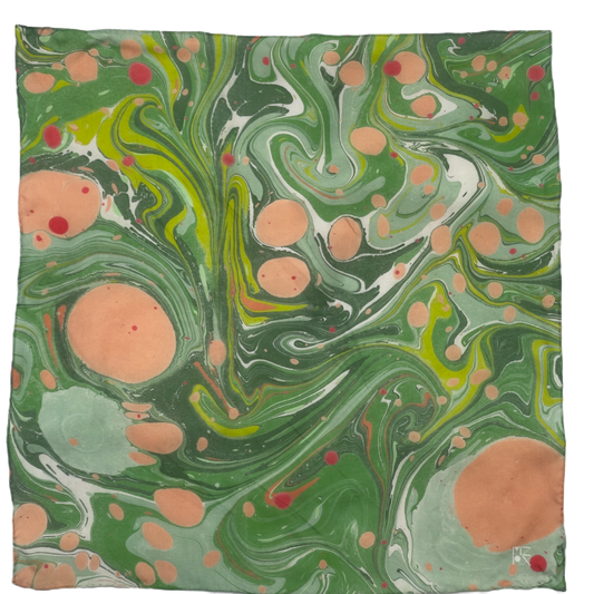 Hand Marbled Silk Bandana • Garden Party Green