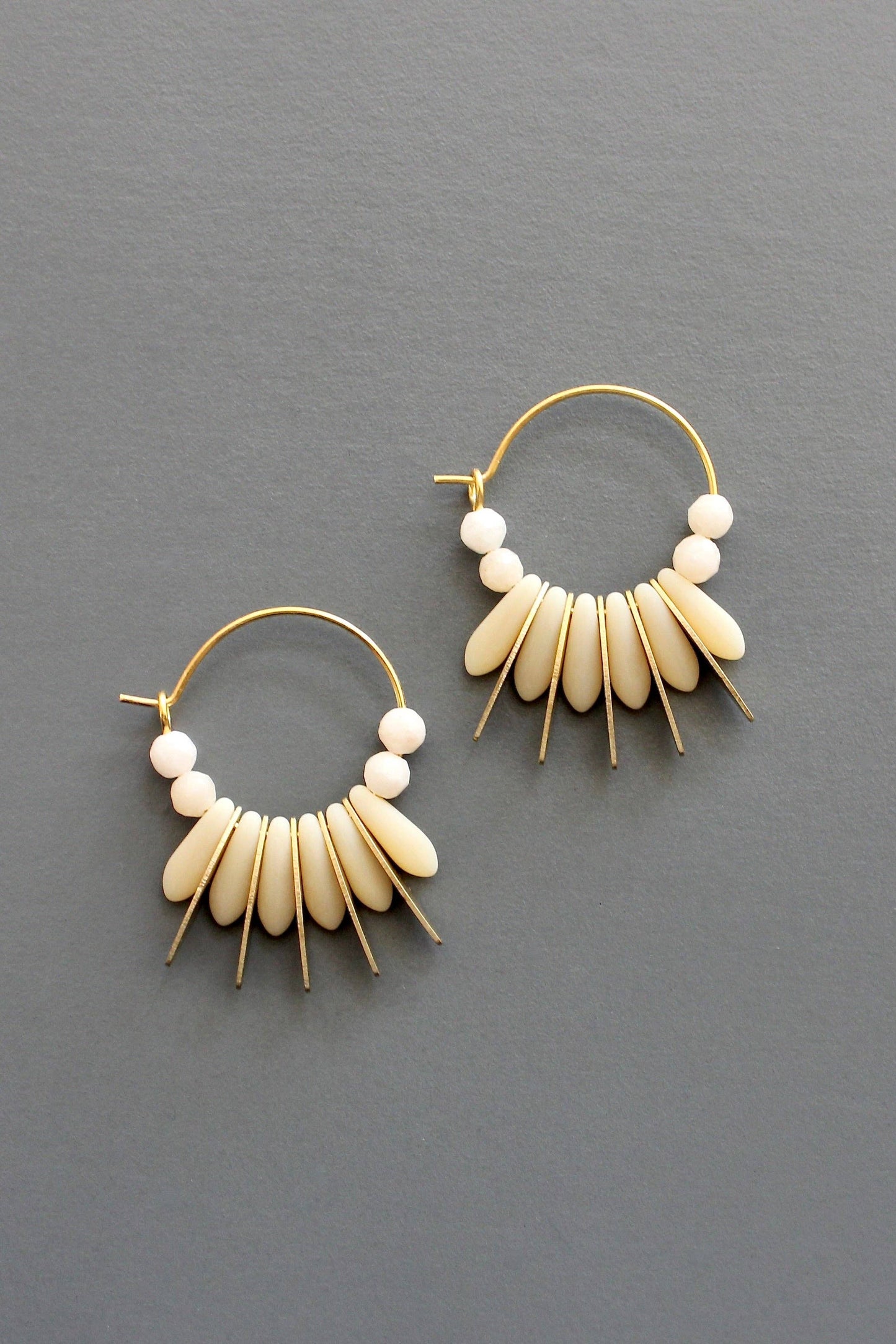 David Aubrey • Small Beaded Hoop Earrings • Matte Cream