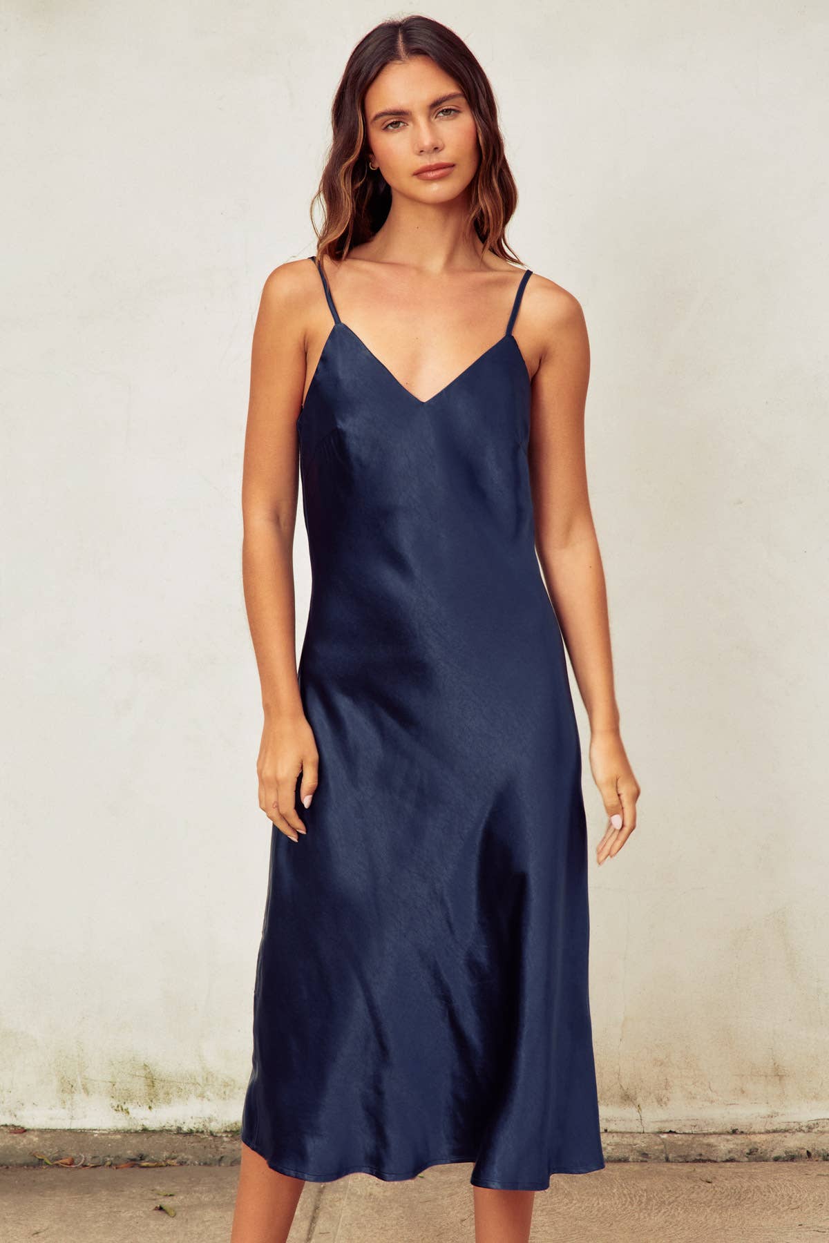 Satin Bias Cut Slip Dress • Midnight Blue