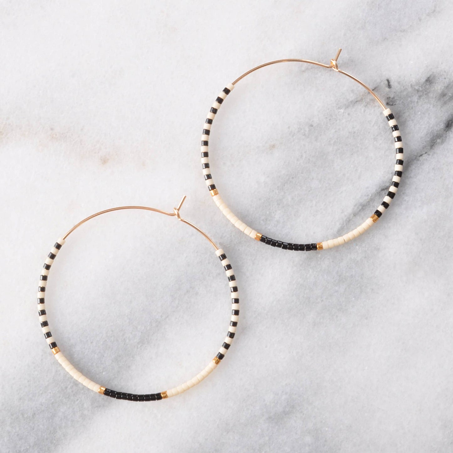 Gold Filled Hoops with Tiny Glass Seed Beads: Noir