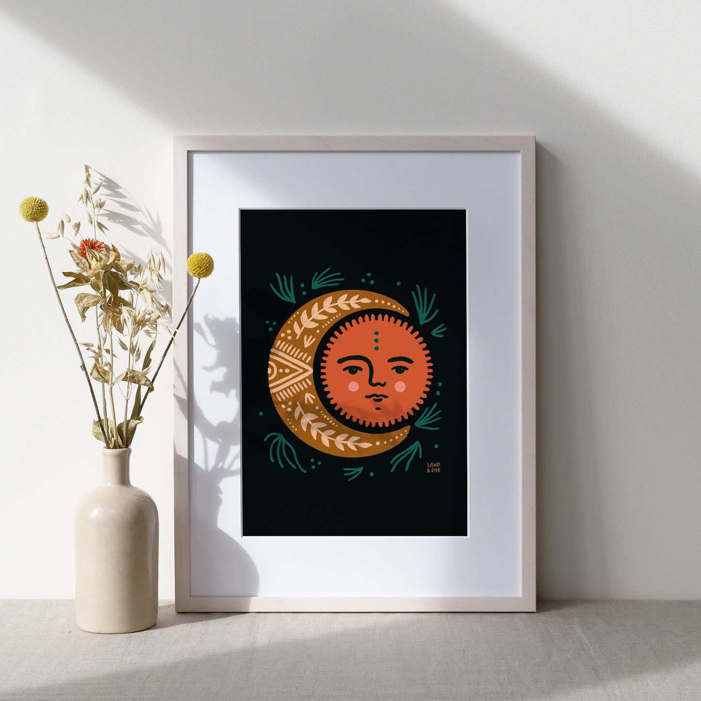 Land & She • Moon Sun Peace • Art Print 8x10