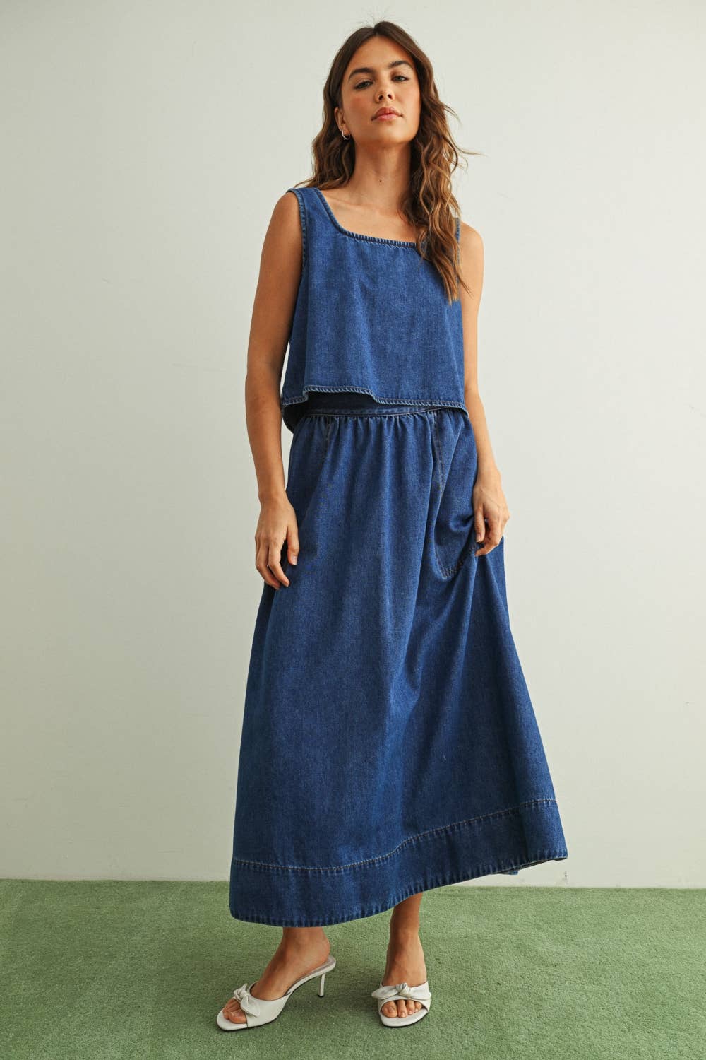 Denim Button Back Tank • Classic Wash