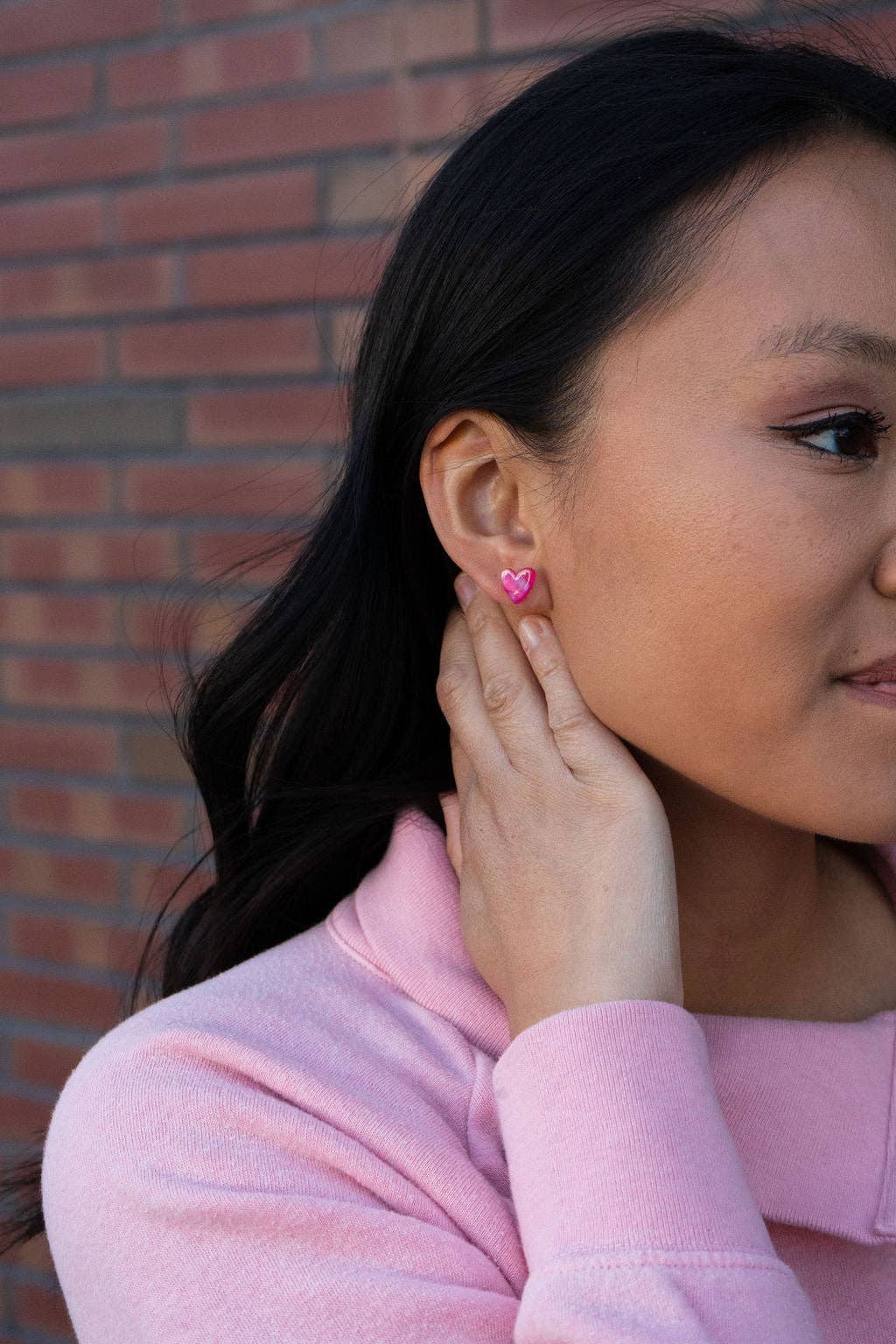 Hand Drawn Heart Stud Earrings • Hot Pink
