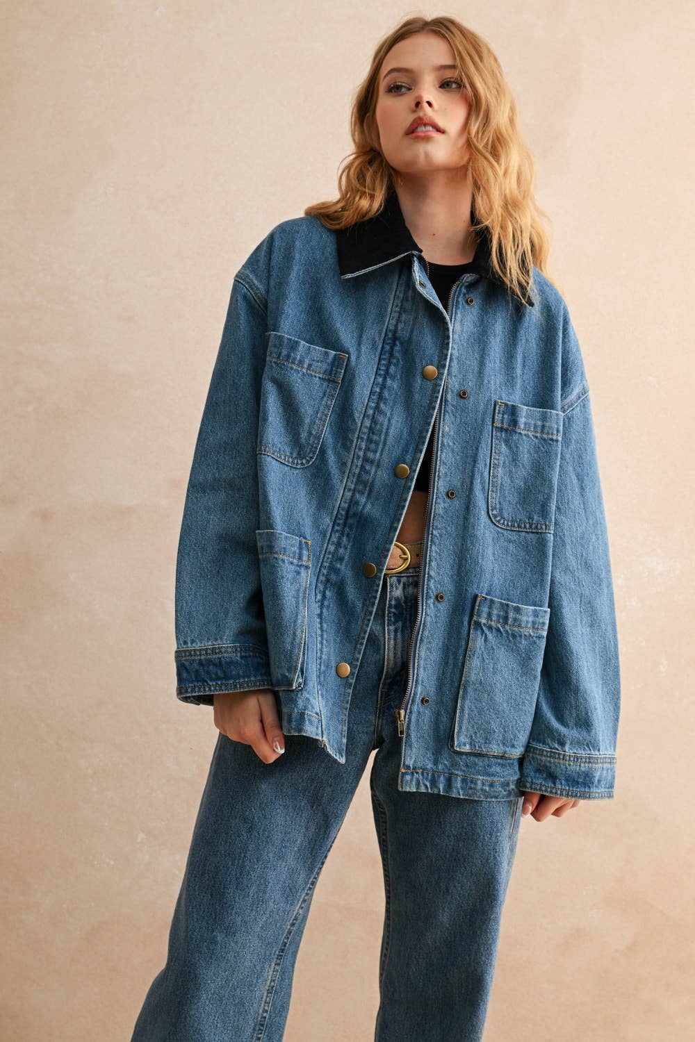 Contrast Collar Utility Jacket • Denim