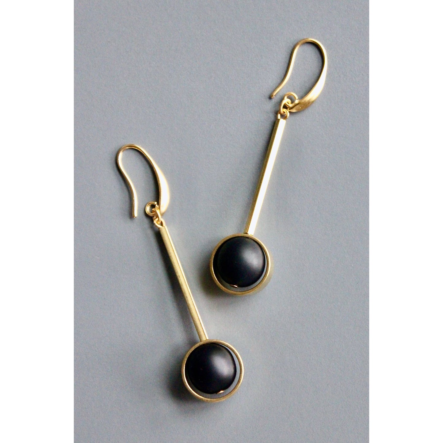 David Aubrey • Glass Bead Earrings • Brass • Jet Black