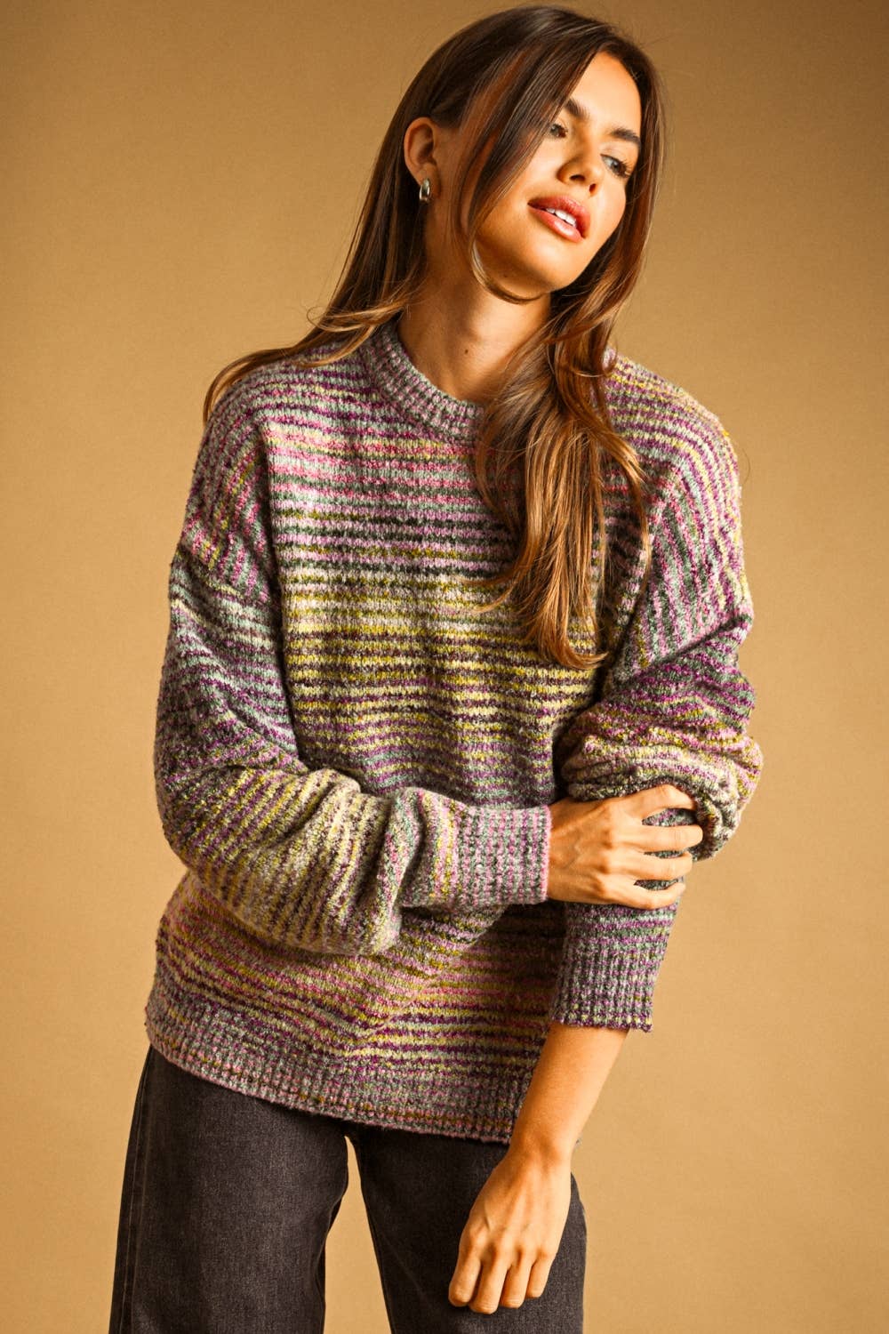 Multi Color Pullover Sweater • Lavender & Lime
