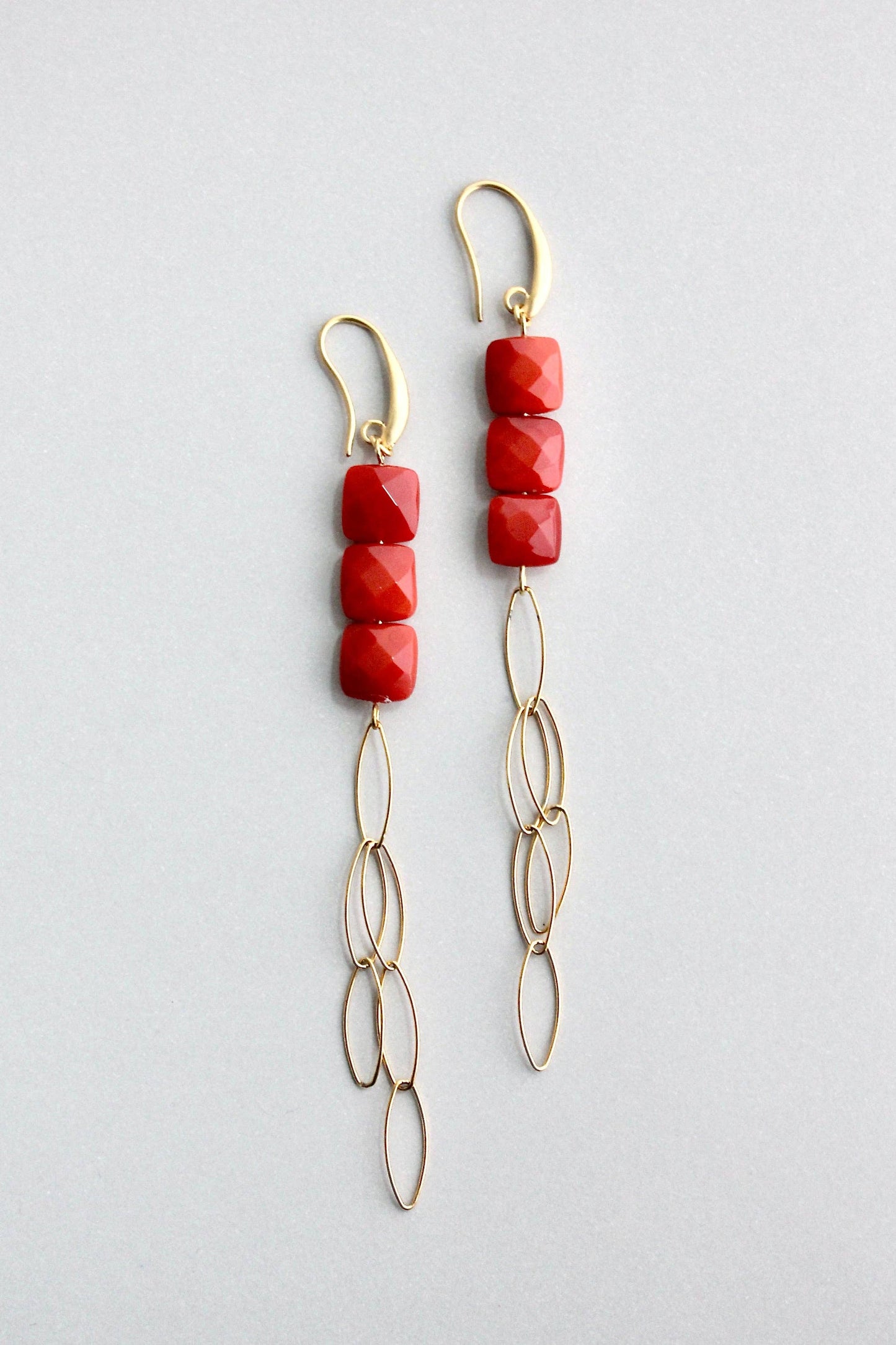David Aubrey • Bead & Chain Duster Earrings • Red Agate