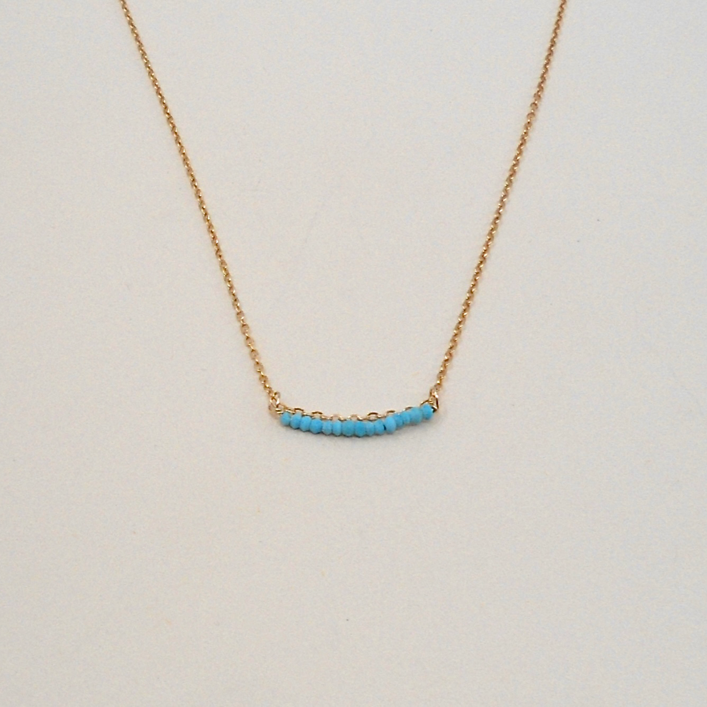 Tiny Turquoise Bead Bar Necklace • 14K Gold Fill