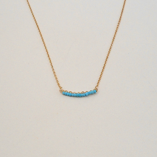Tiny Turquoise Bead Bar Necklace • 14K Gold Fill