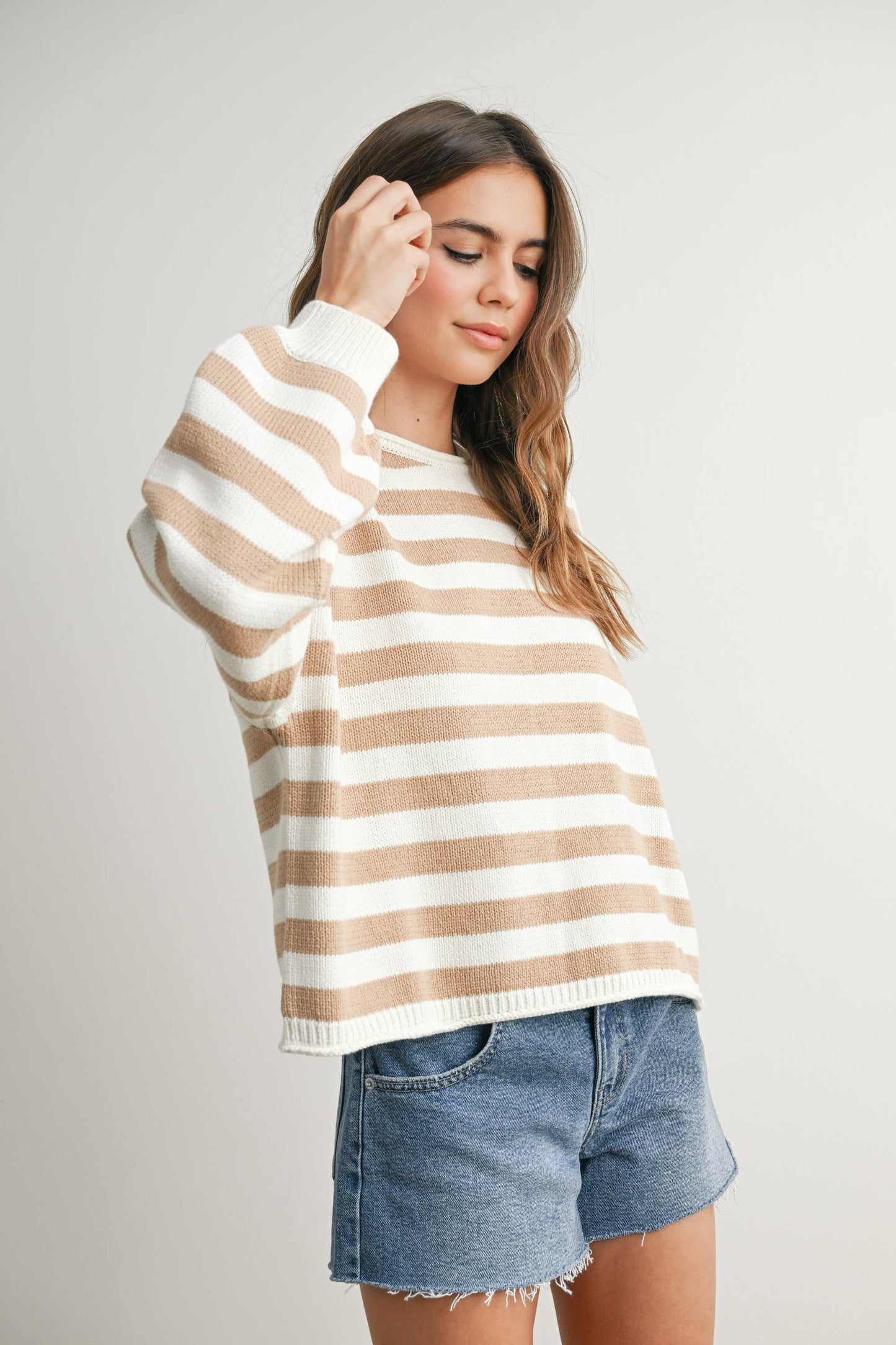 Oversized Boxy Stripe Sweater • Taupe & Ivory