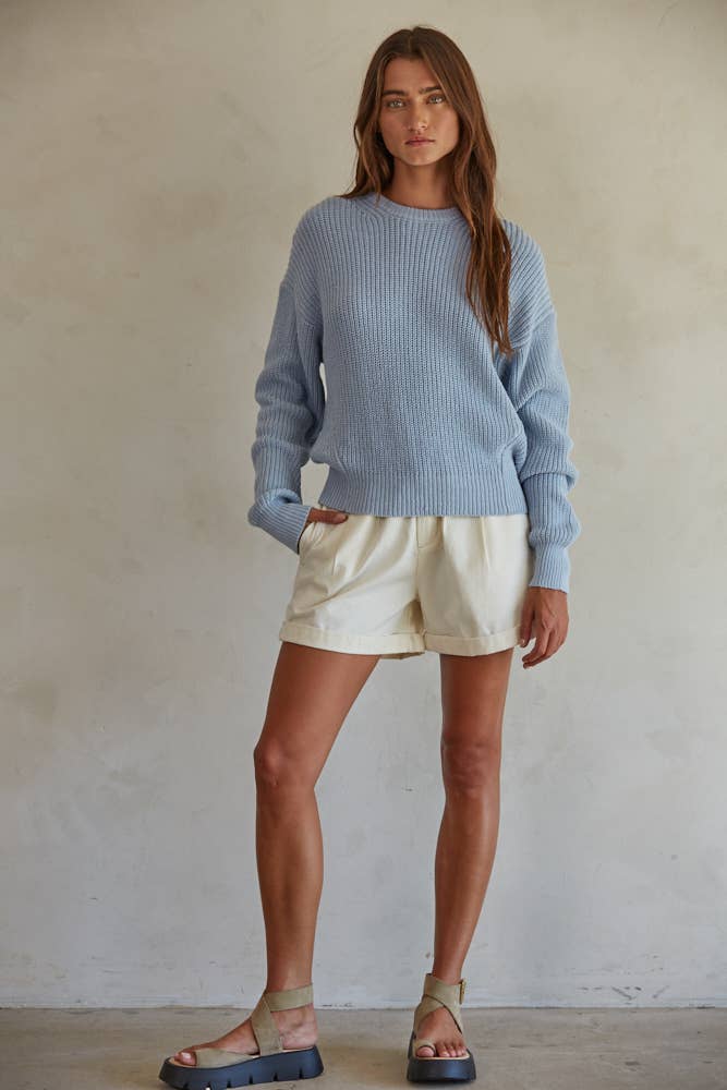 Ribbed Cotton Sweater • Light Blue