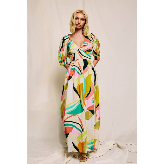 Surplice Slit Maxi Dress Colorful Mod Print