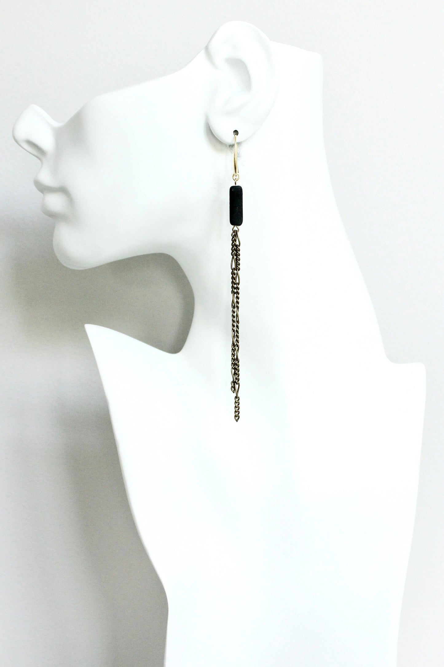 David Aubrey • Bead Chain Shoulder Duster Earrings • Black Aged Brass