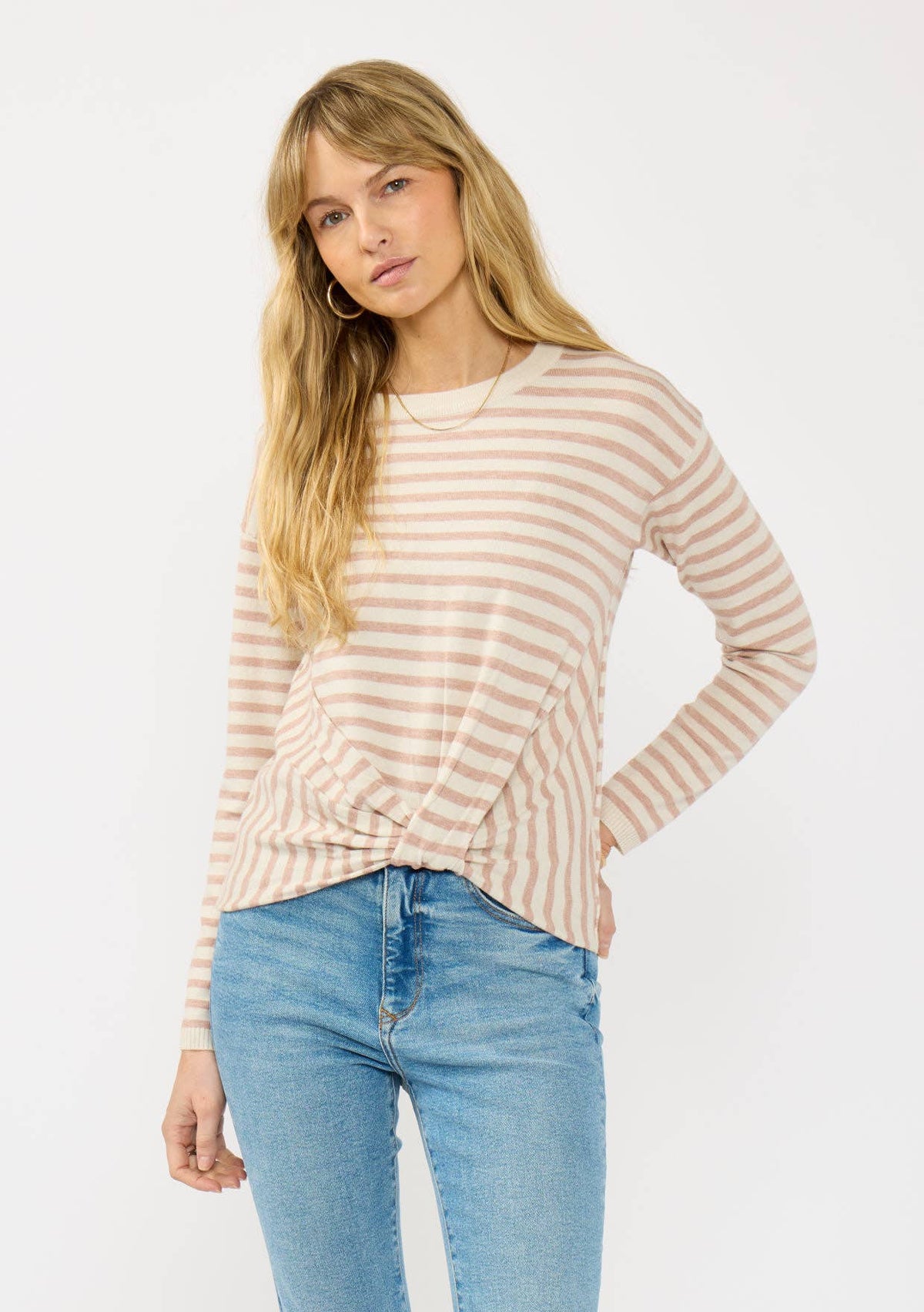 Lightweight Stripe Knot Sweater • Cream & Taupe