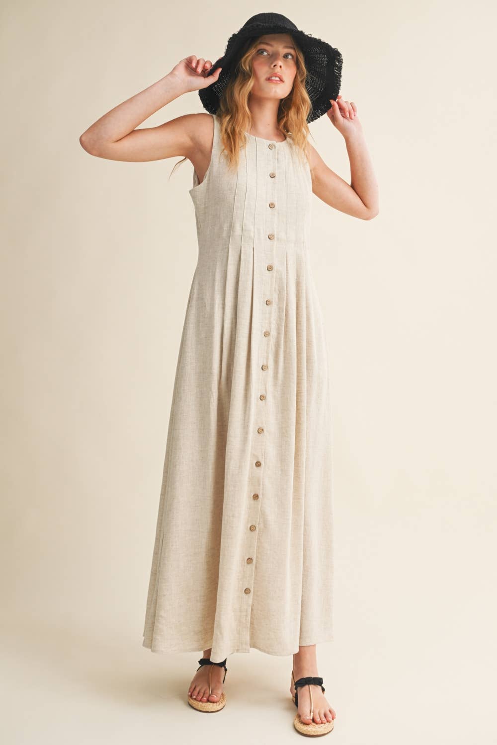 Pleated Linen Dress • Natural