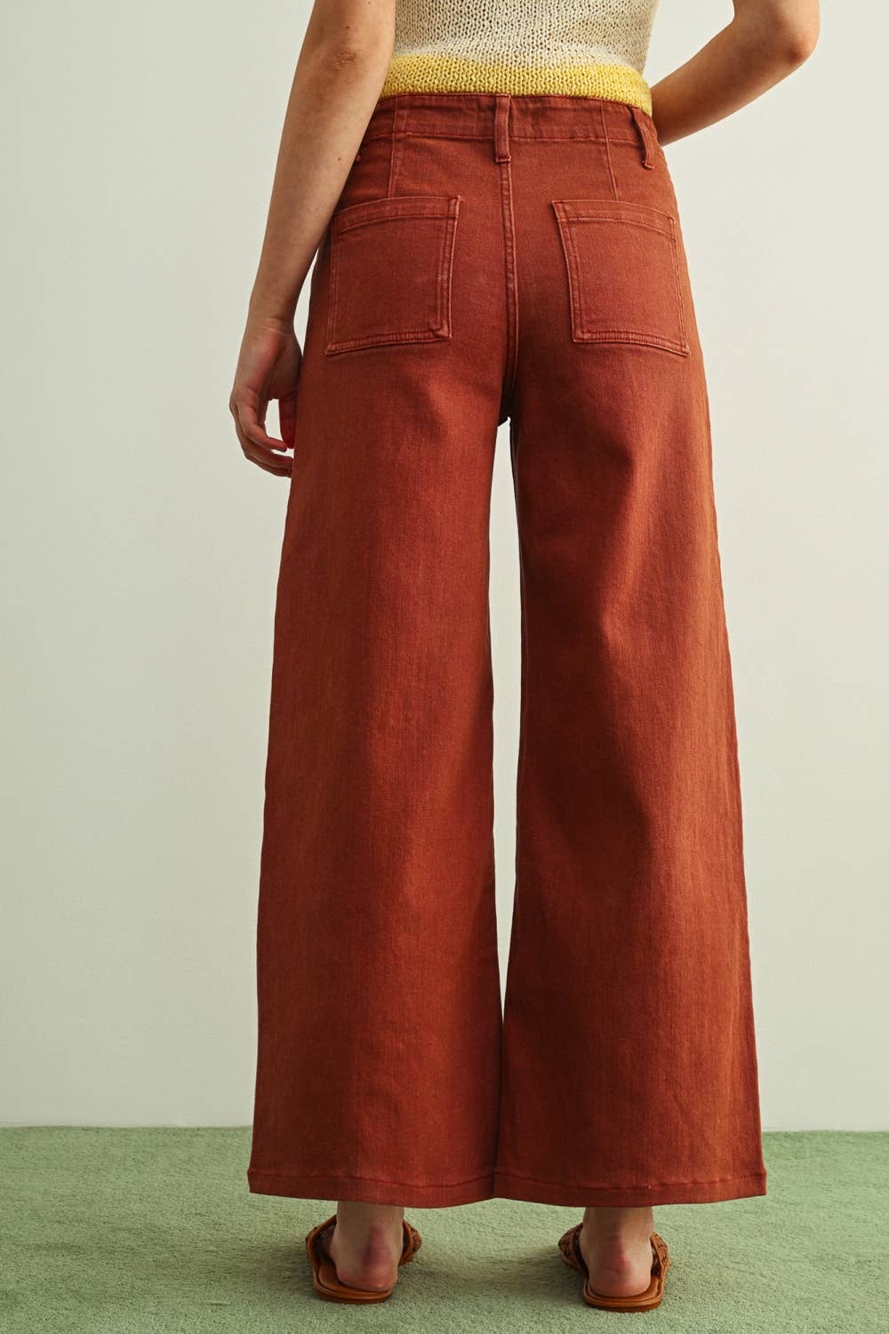 Wide Leg Stretch Denim • Terracotta