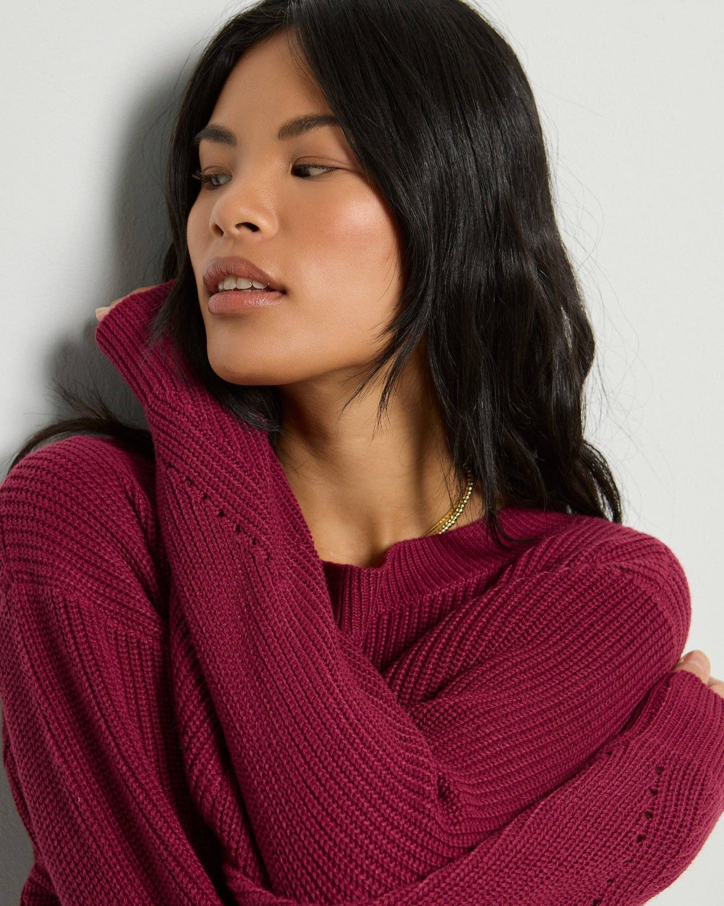Coastal One Shoulder Sweater • Cabernet Red