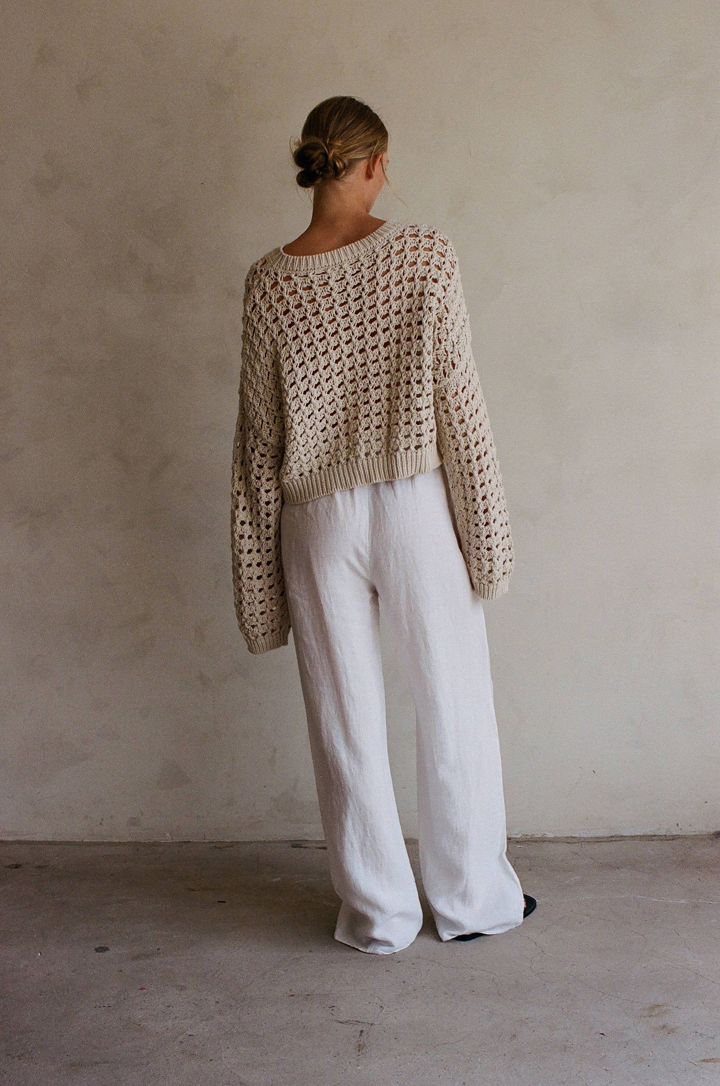 Linen Cotton Crew Pullover Sweater • Natural