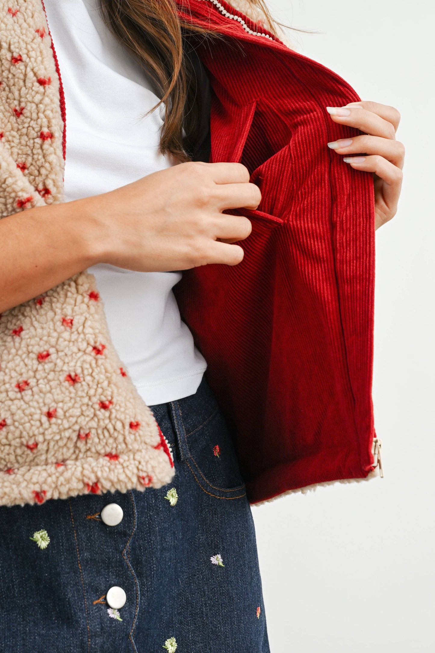 Fleece Vest • Tan & Red