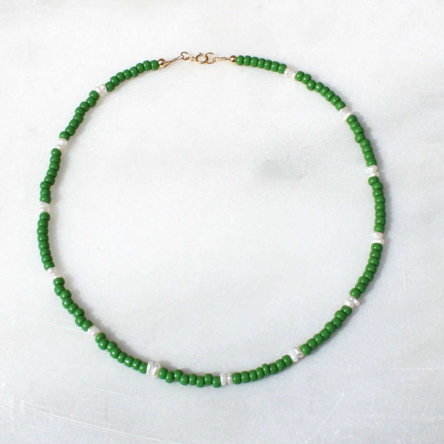 The Silver Wren • Kelly Green Beaded Necklace